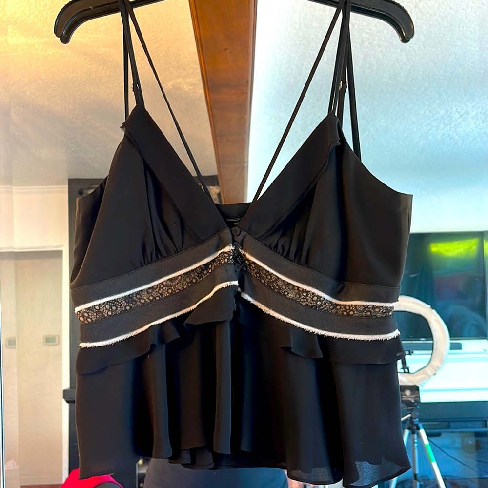 BCBGMAXAZRIA Black Lace Ruffle Top